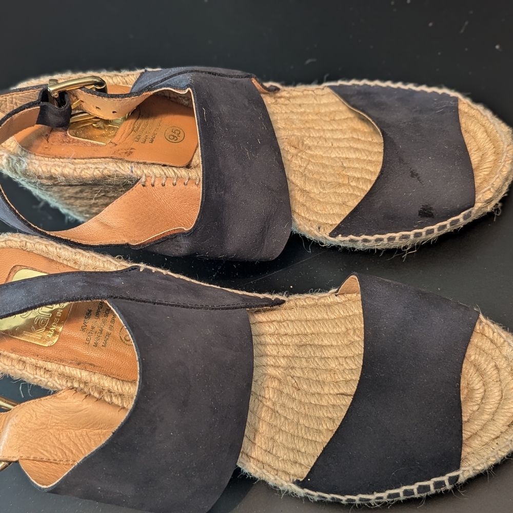 Women's Black Espadrille Wedge Sandals - Picture 6 of 7